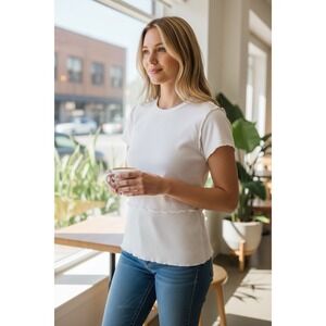 Slvrlake Women's White Crewneck Short Sleeve T-Shirt Top Size S Inside/Out Hem